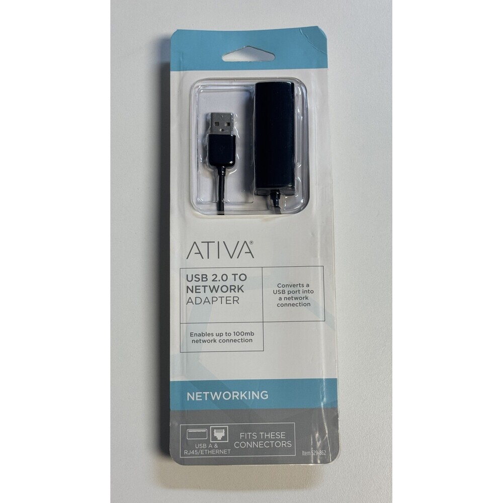 ATIVA USB 2.0 TO NETWOK ADAPTER FITS USB A & RJ45 | 100mb Network Connection NEW